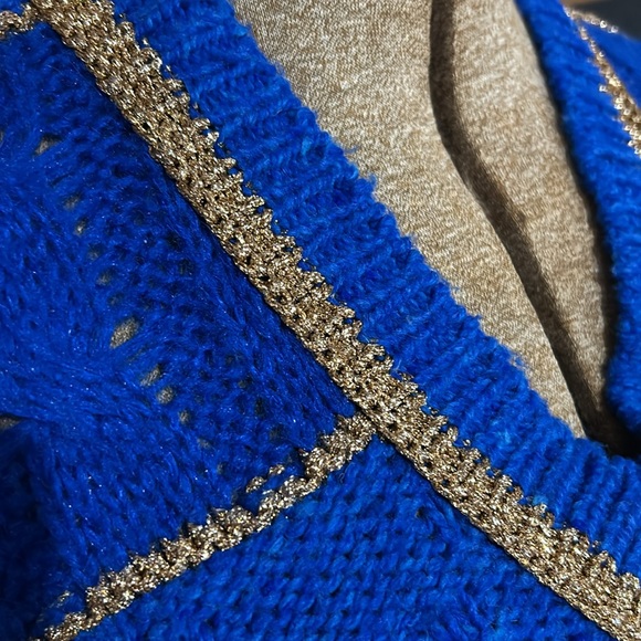 Vintage Liz Sport Blue & Gold Chunky Textured Knit Sweater - Picture 3 of 10